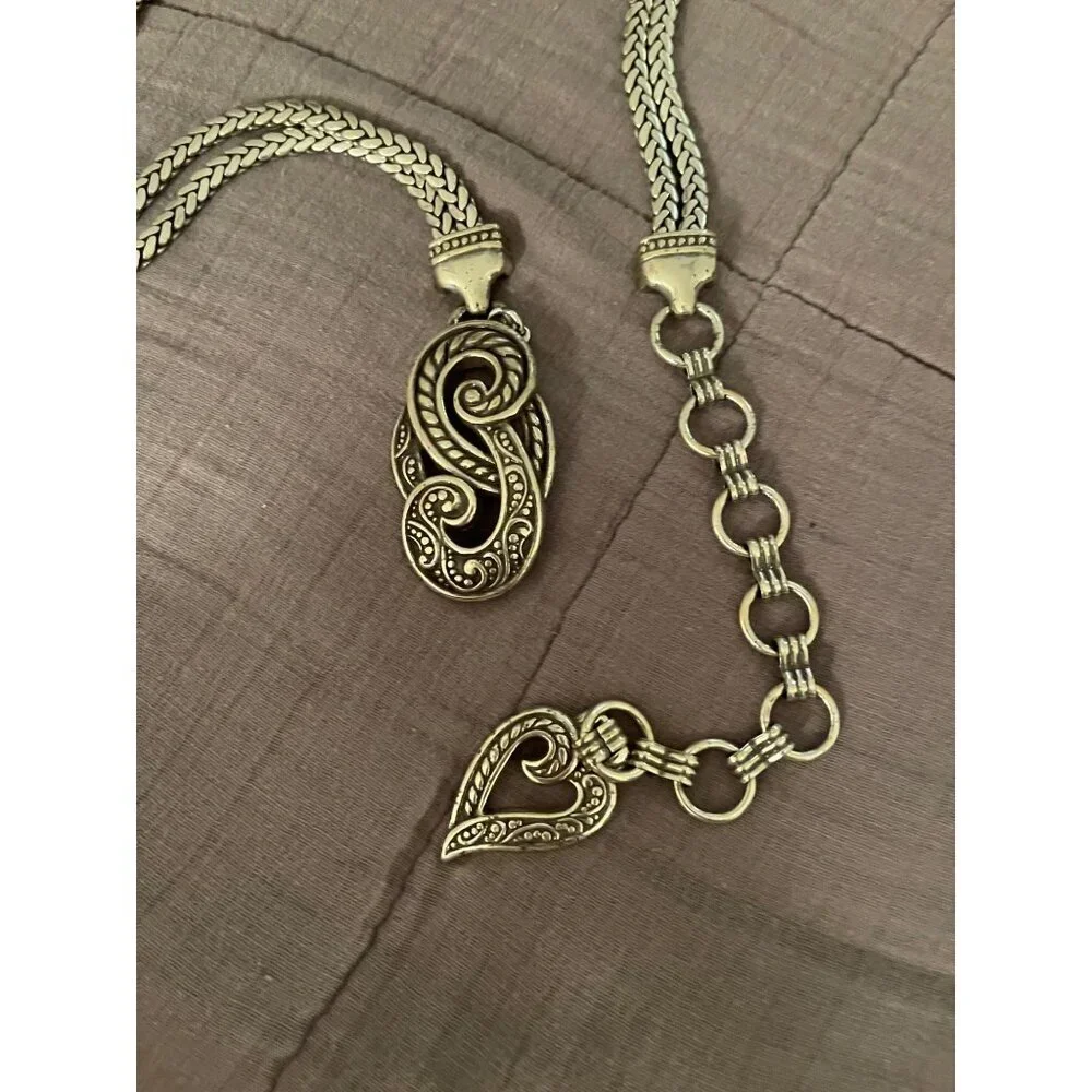 Brighton Vintage Womens Chain Belt Size M Silver Tone Heart Snake Adjustable